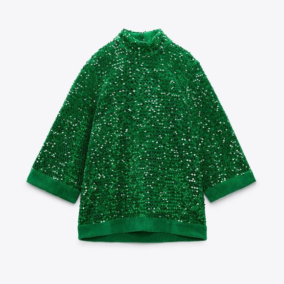 Zara Green Sequin Blouse - Picture 11 of 15